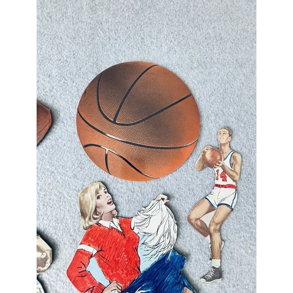 Vintage 70s Eureka Football Basketball Player Cheerleader Party Decor Die Cuts